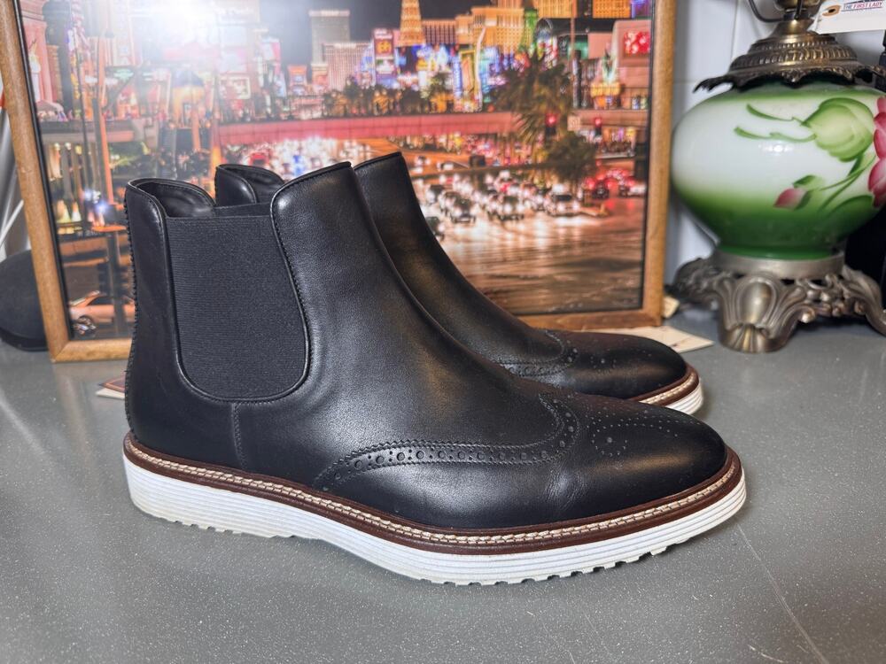 Johnston & Murphy Collection Chelsea Wingtip Boots Black Leather Italy Mens 10M